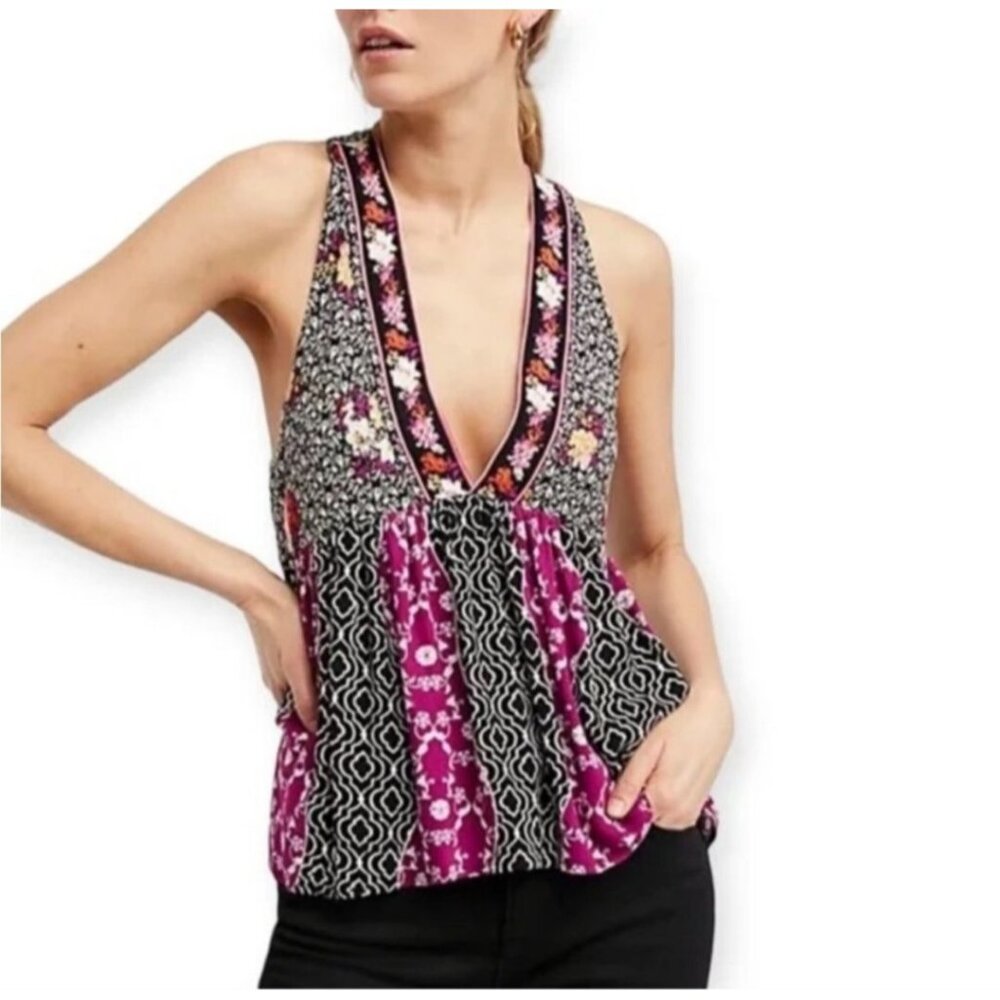 Free People Dream Darlin swing tank floral racerback Keyhole size Small